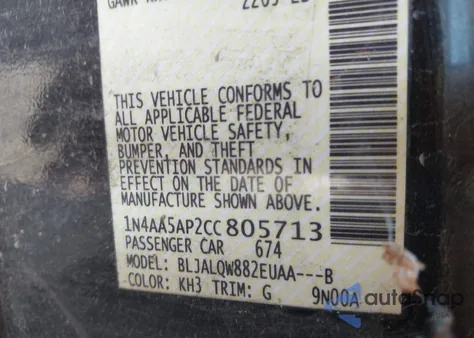 2012 Nissan Maxima 3.5 S z USA, uszkodzony, nr VIN 1N4AA5AP2CC805713